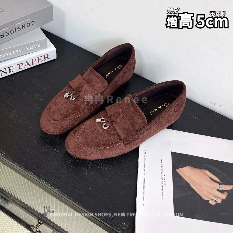 冉冉Renee秋季圆头乐福鞋中口豹纹透气软底一脚蹬平跟增高小皮鞋
