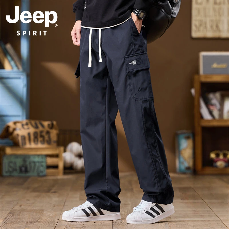 Jeep吉普男士休闲裤夏季新款美式阔腿透气百搭直筒工装冲锋长裤子