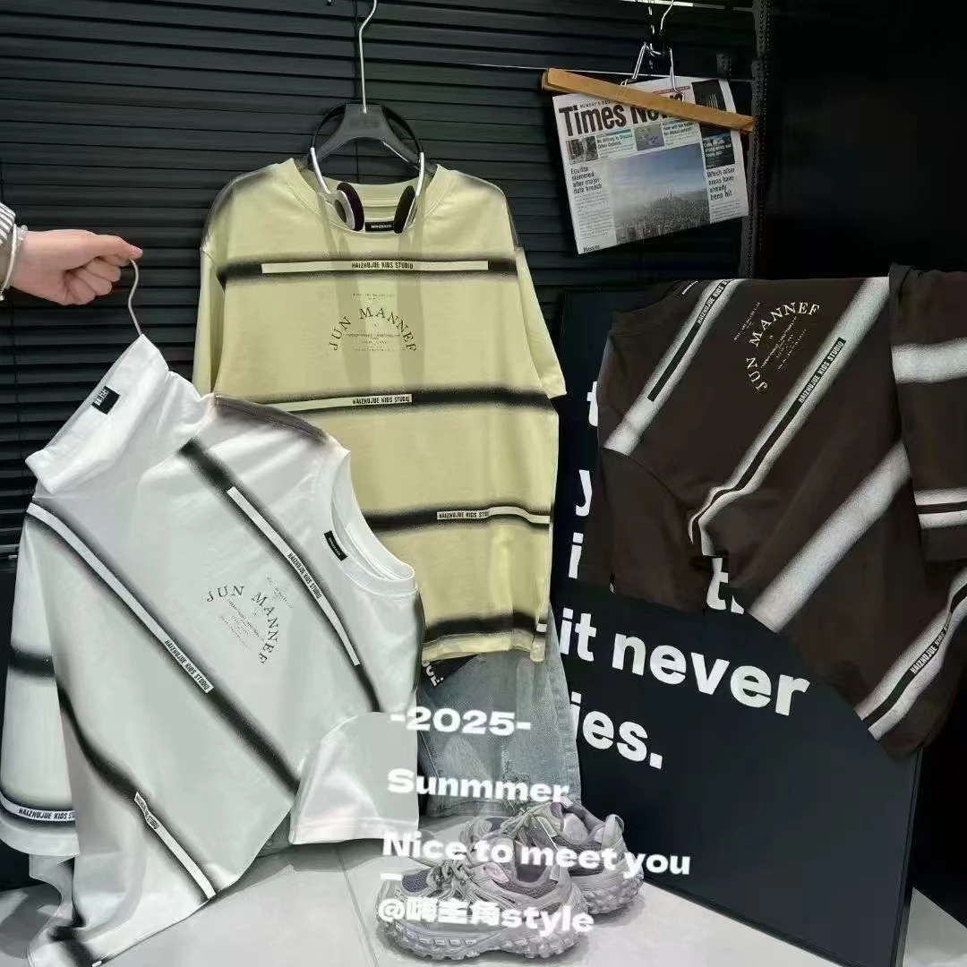 青少年夏季休闲条纹短袖