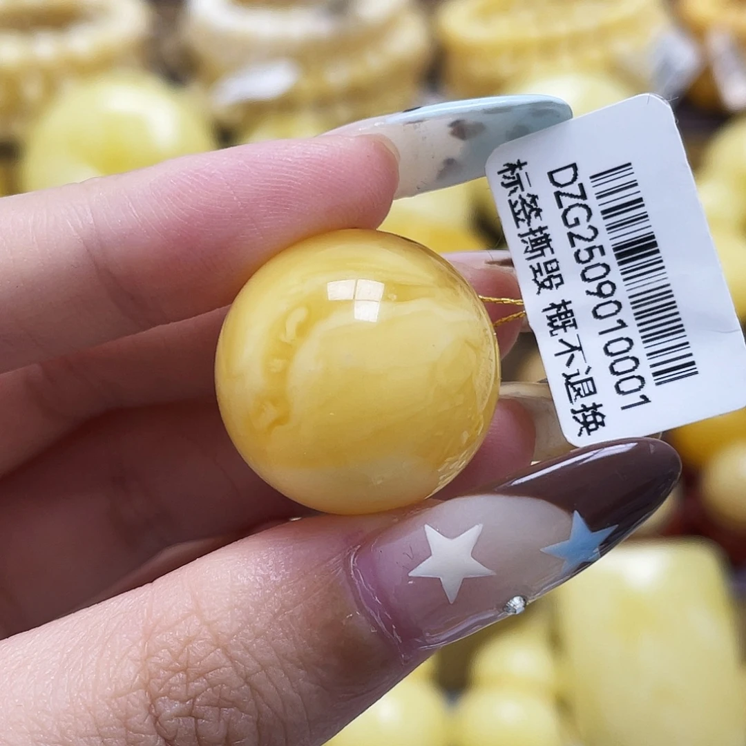 琥珀未镶嵌裸石22mm浓蜡溶洞妖花圆珠瑕