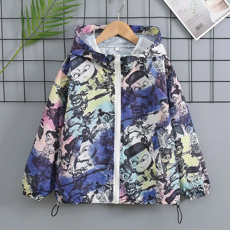 新款百搭帅气爆款哪吒图案遮阳国风大童装防晒衣女大童防紫外线