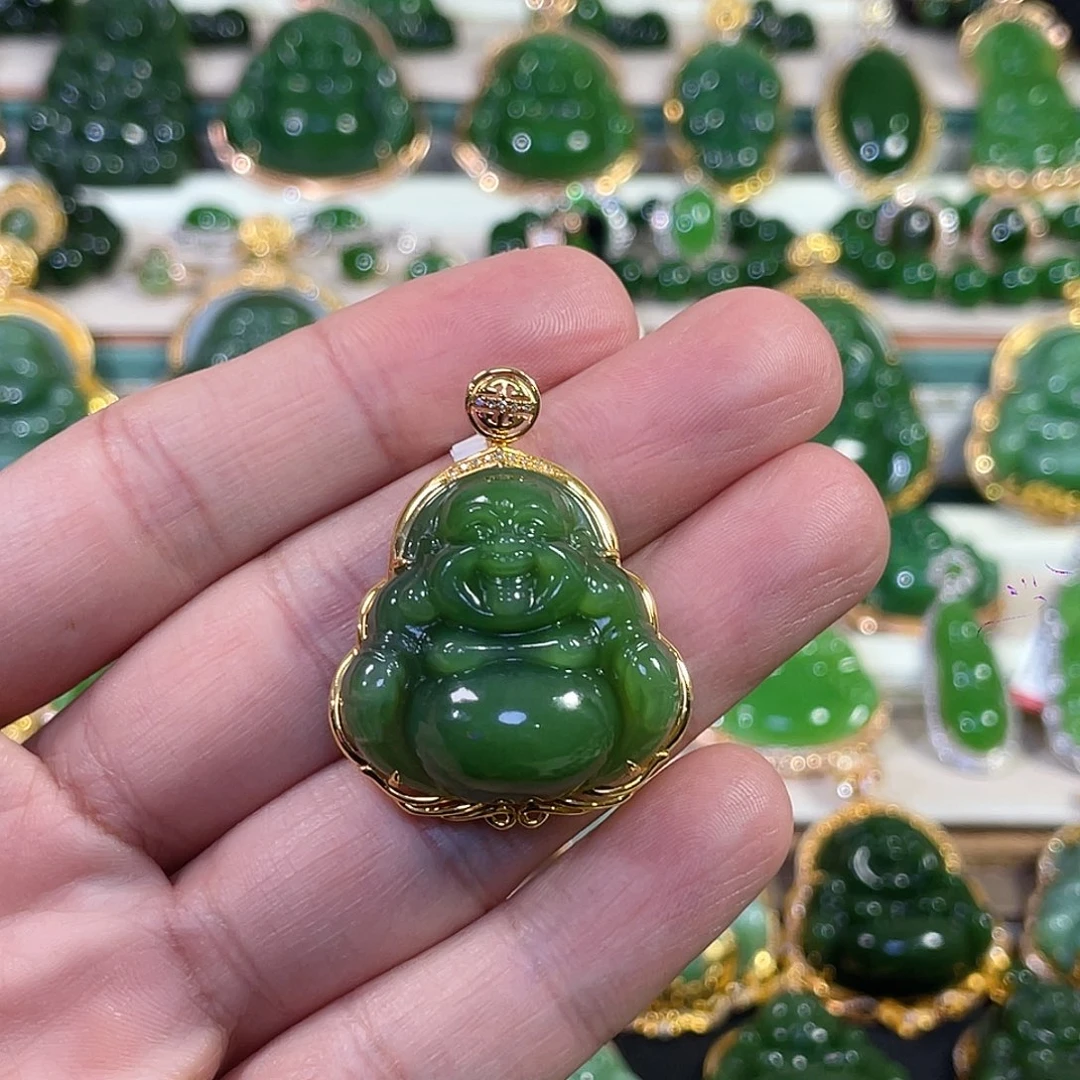 和田玉（碧玉）18K金镶嵌颈饰28mm