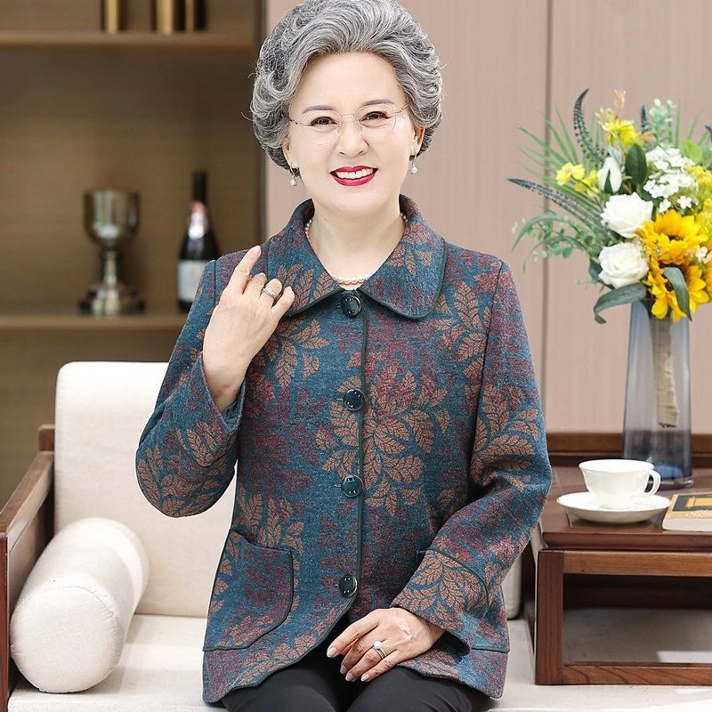 中老年秋装女外套妈妈款大码加绒加厚老太太冬季呢子老人奶奶衣服