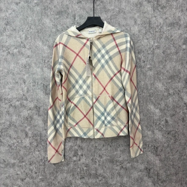 95新 BURBERRY/博柏利 Burberry浅色格纹连帽卫衣外套