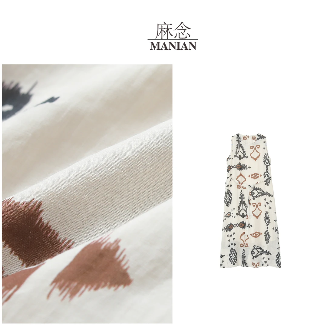 【麻念】裙长127 100%苎麻夏款复古文艺长款休闲连衣裙M727