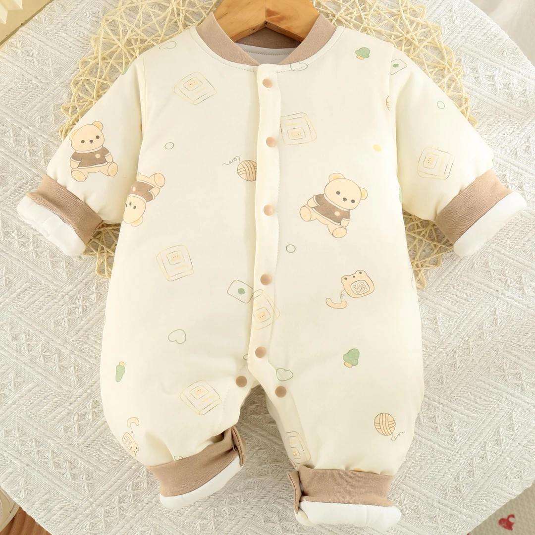 春秋冬新生儿150g纯棉外穿爬服加厚婴幼儿连体衣棉服男女宝宝