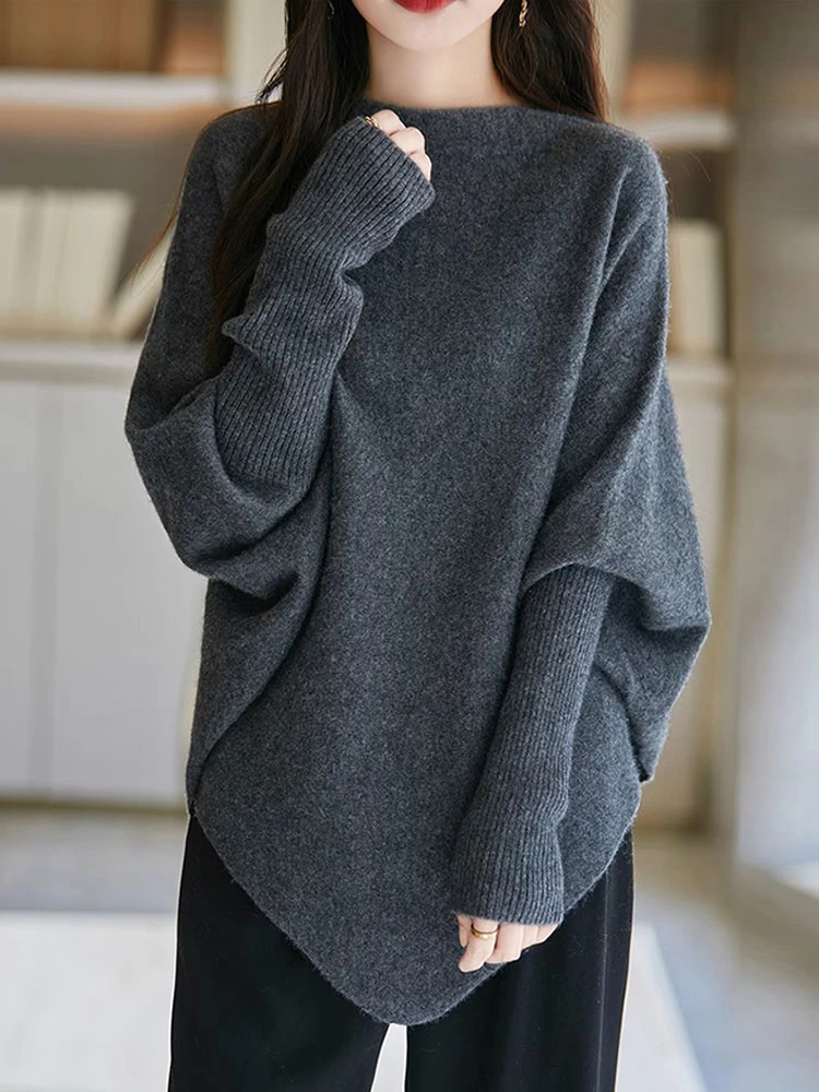 慵懒风针织衫毛衣2025秋冬装新款洋气不规则设计感蝙蝠袖衫女上衣