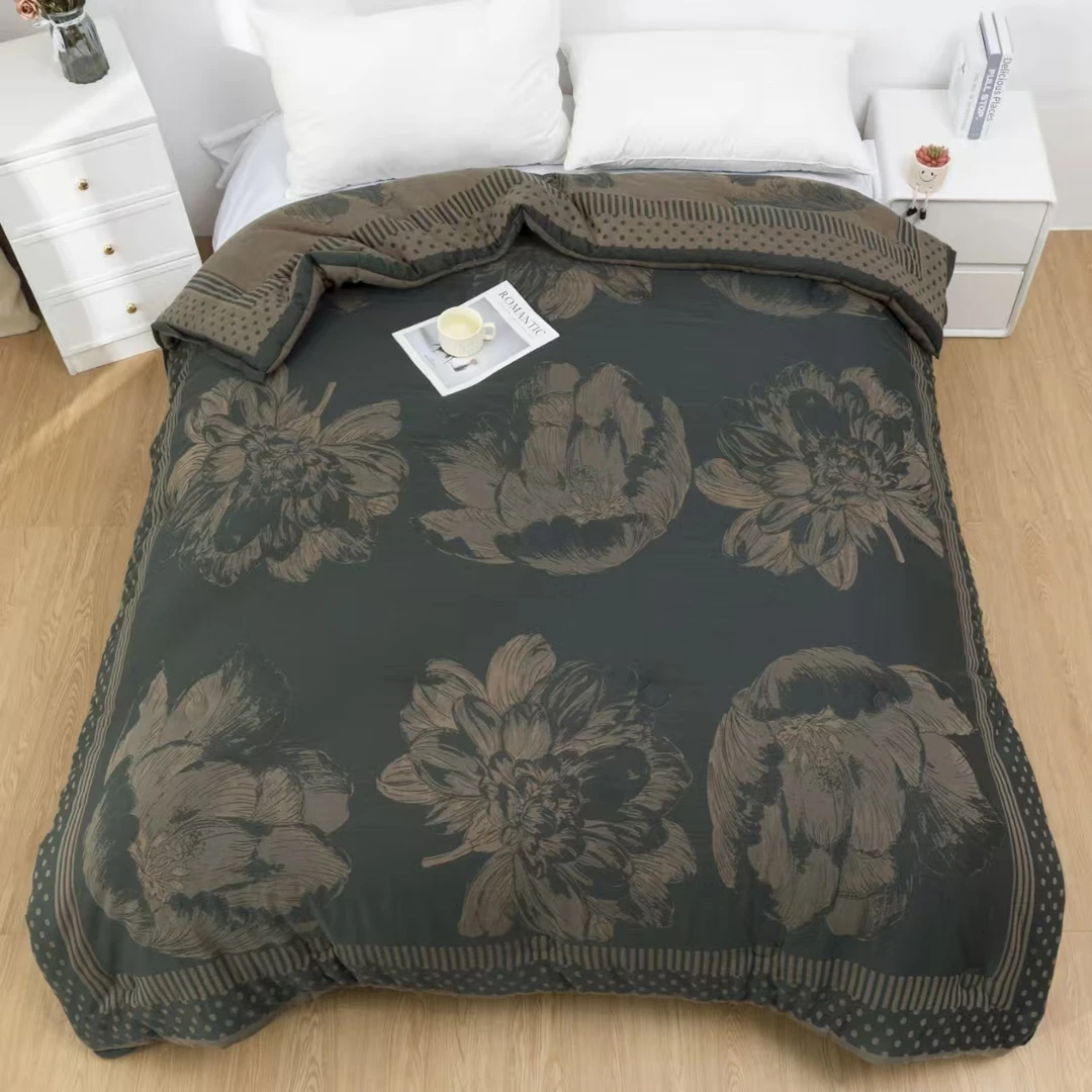 JFAN【墨荷三件套】纯棉双层纱床单2.45M*2.45M枕套48cm*74cm