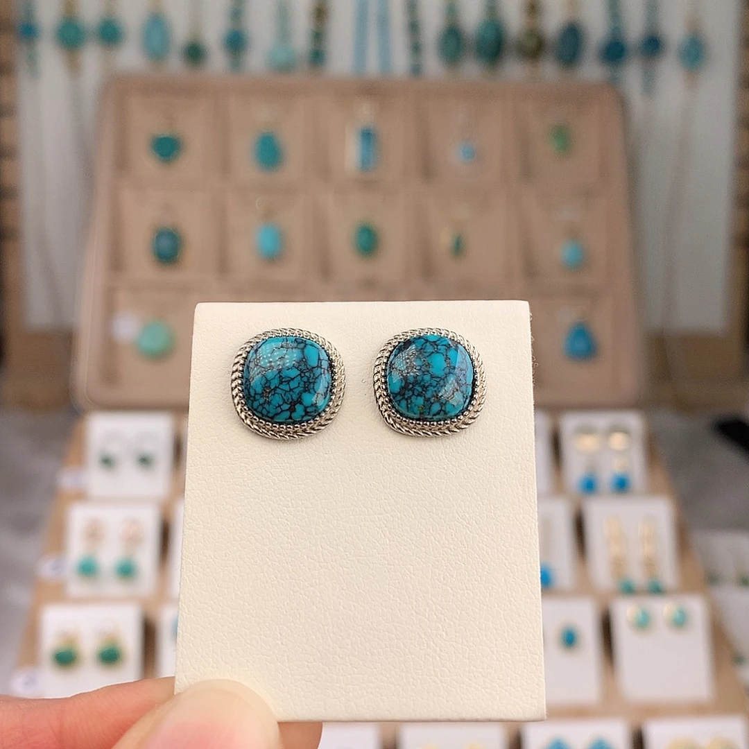 绿松石银S925镶嵌耳饰