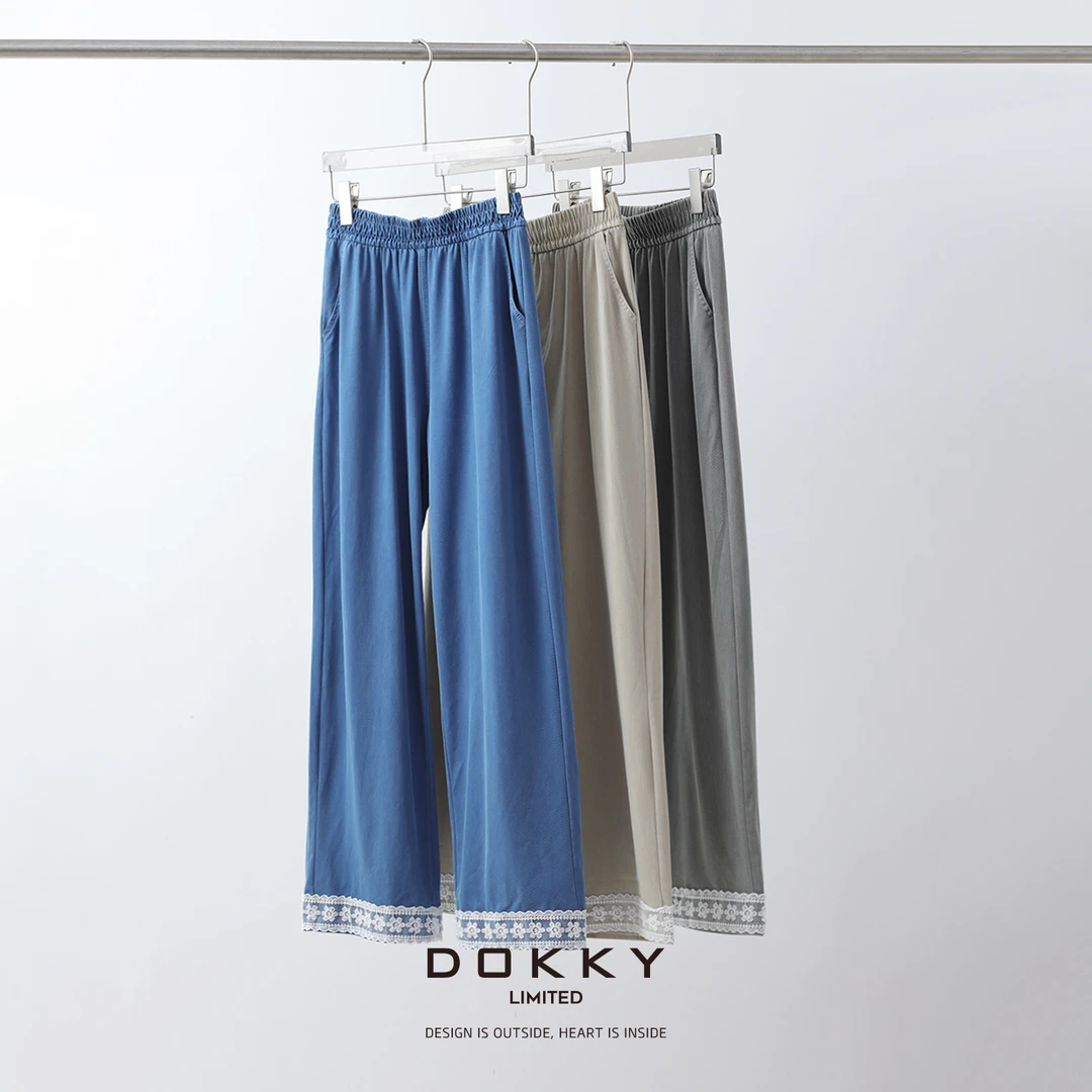 Dokky「花边垂垂裤」定纺凉感面料.蕾丝钩花.牛仔裤LB0088