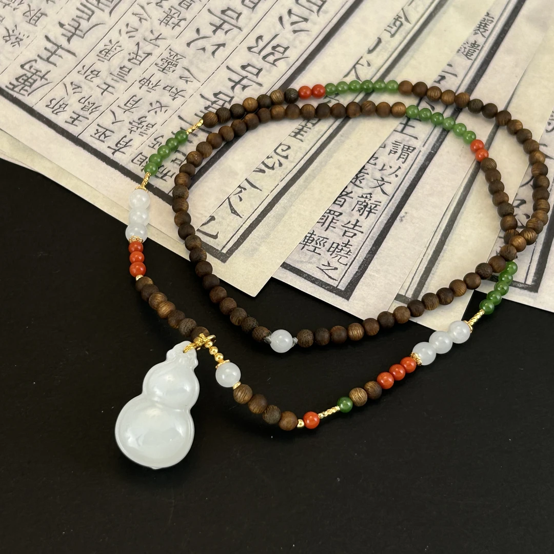 S925银和田玉+芽庄沉香颈饰-沉香4.8mm裸石30*18*11mm-HTY864