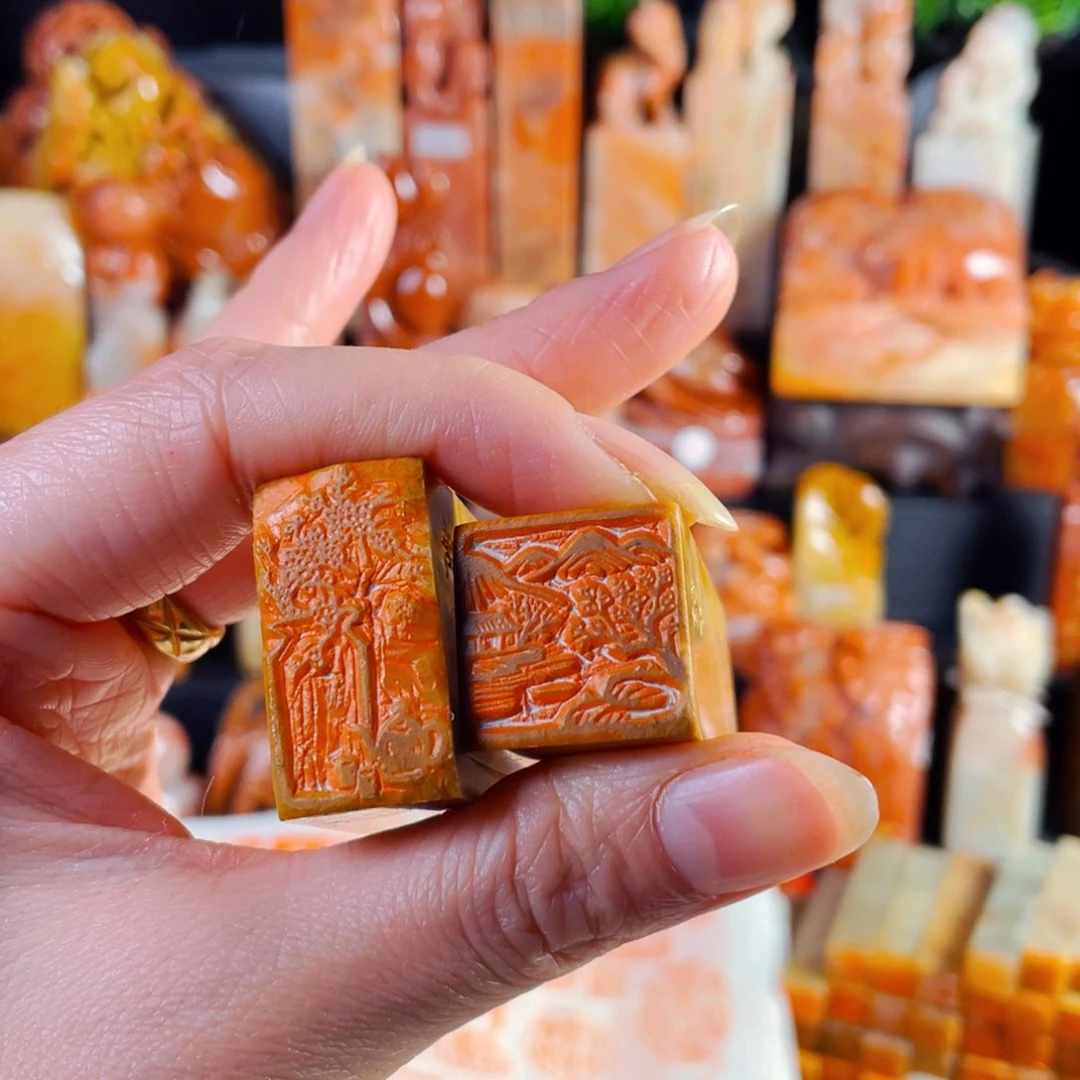 老挝石印石莫**花瓶梅花里➕桃花源