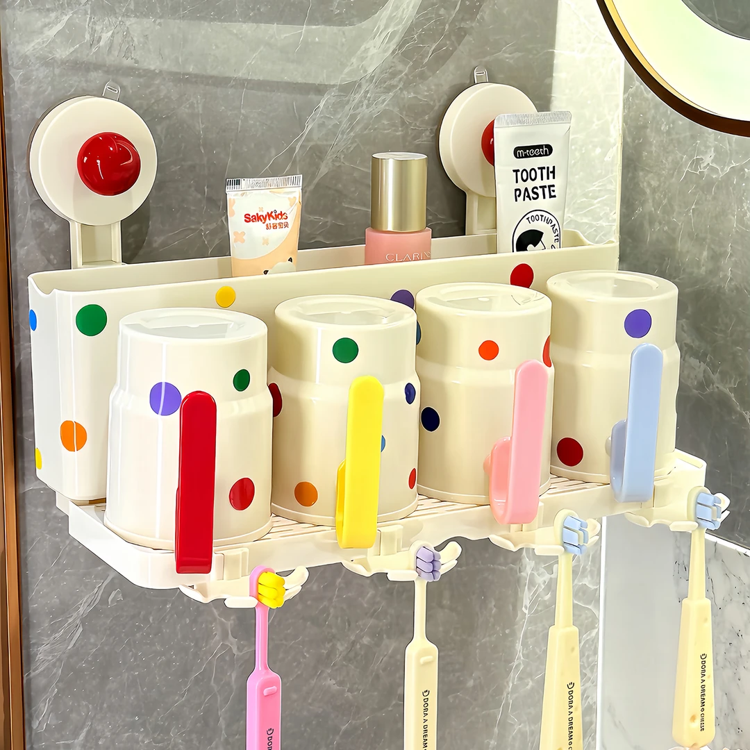 吸盘牙刷置物架壁挂式免打孔2025新款家庭漱口杯沥水牙膏牙杯架