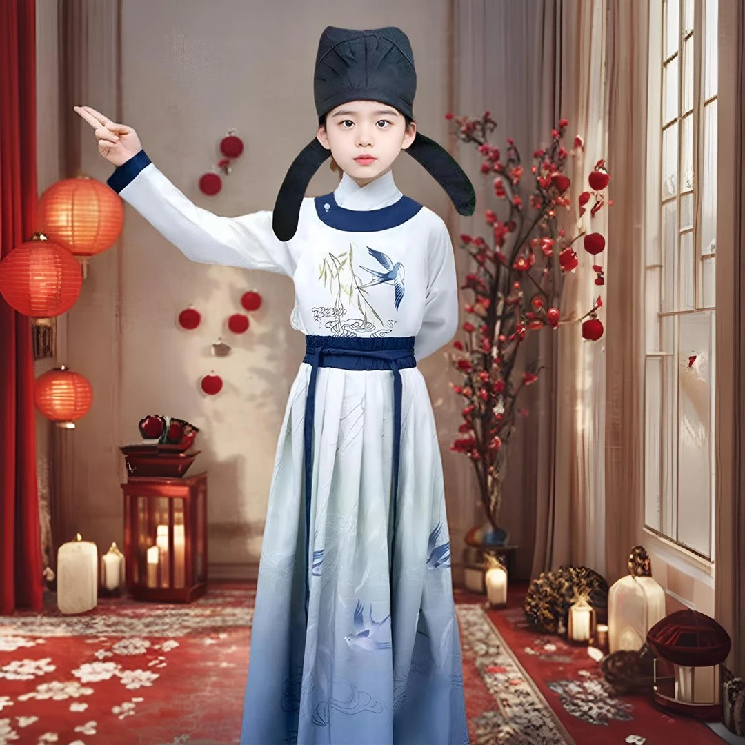 FAVMARTHA儿童古装汉服男童帅气圆领唐代诗人李白经典国学服古诗