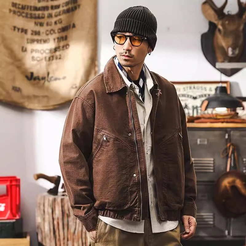 美拉德复古工装外套男春季2025新款美式潮牌水洗做旧宽松男士夹克