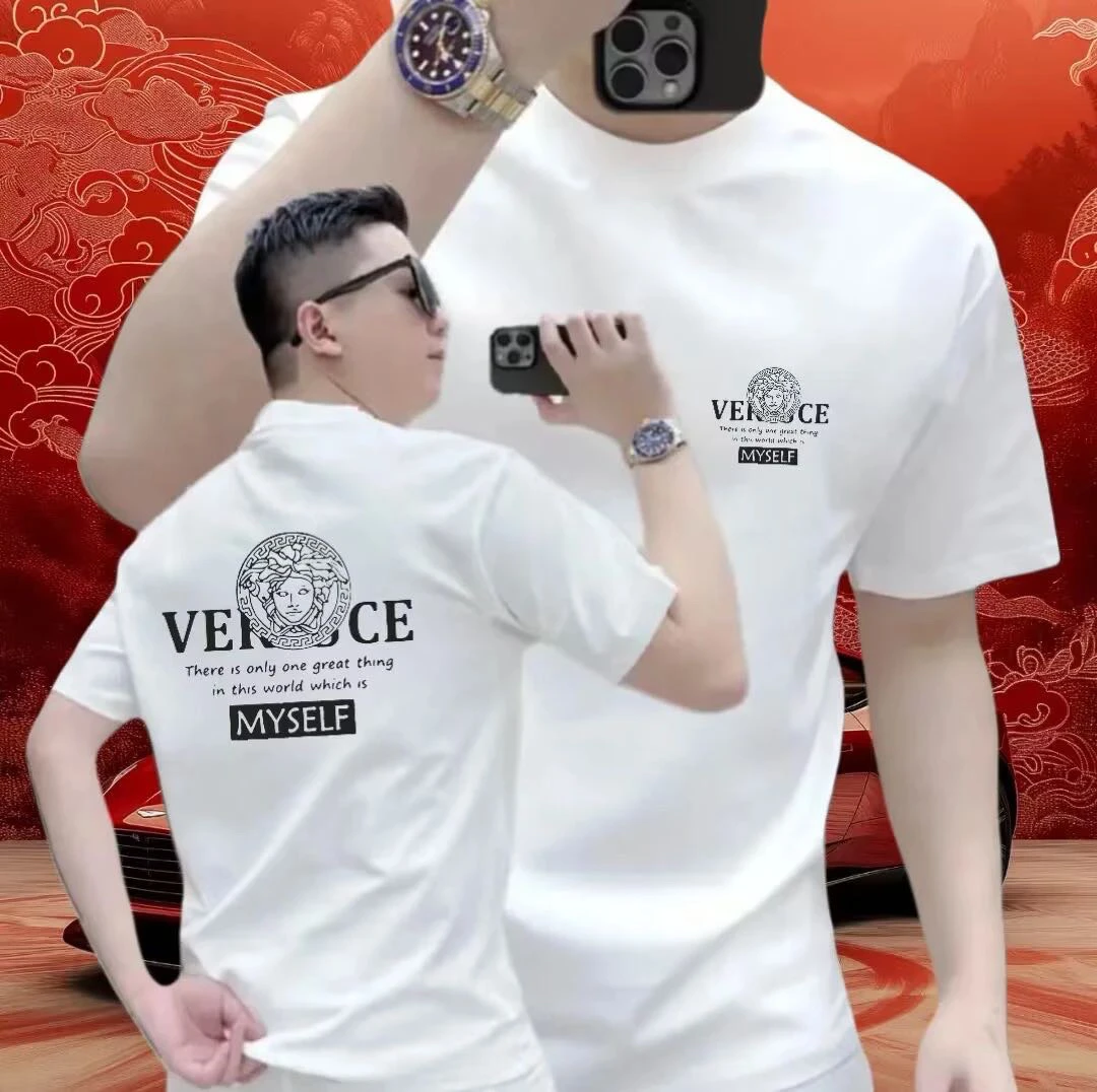 潮牌新款纯棉短袖T恤t恤男士休闲时尚半截袖圆领潮流印花上衣穿搭