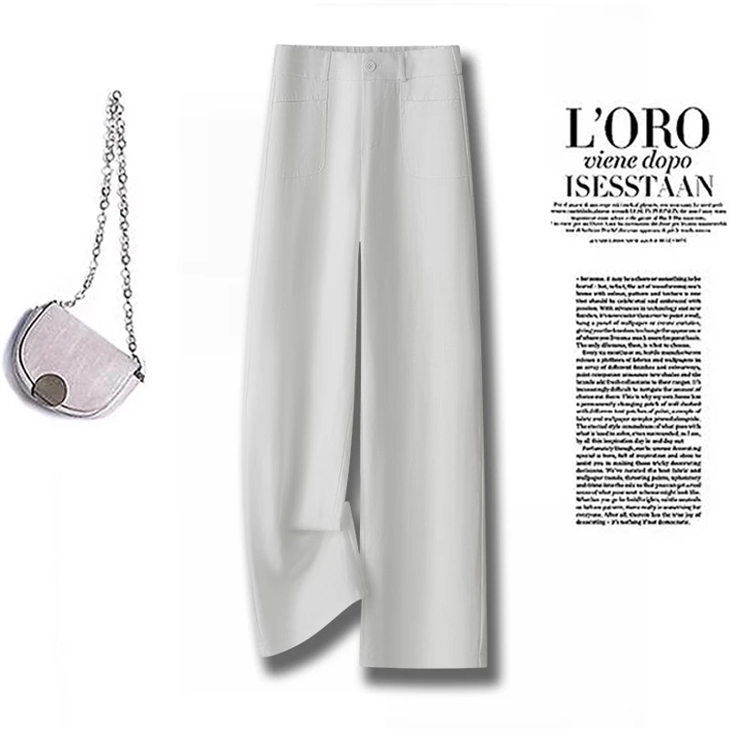 紫色窄版冰丝阔腿裤女夏季薄款2025新款高腰垂感爆款休闲直筒裤子