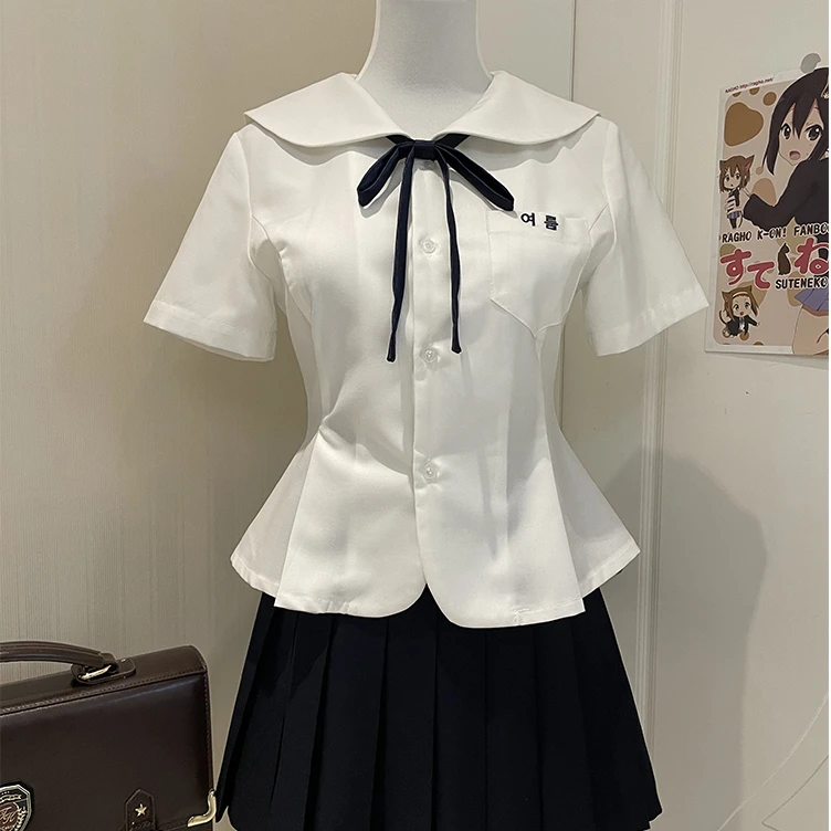 小栀/零度句号原创圆领短袖jk衬衫日系收腰花瓣摆可爱学院风制服