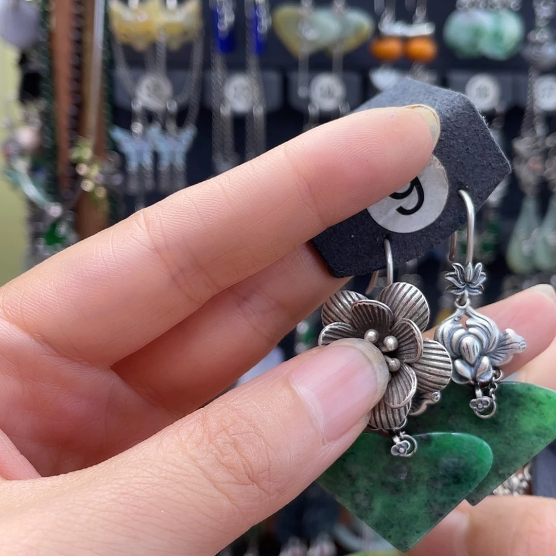 翡翠银S925镶嵌耳饰臻*042ghjhgh