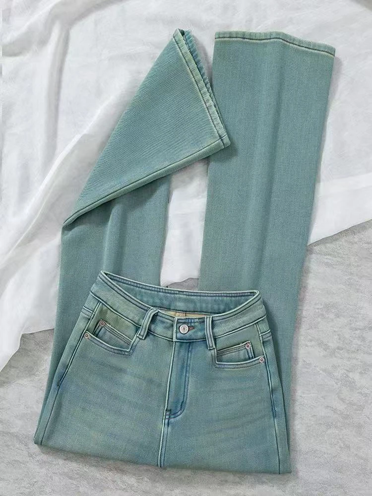 【琴】复古蓝微喇牛仔裤女显瘦遮胯弹力梨形身材喇叭裤