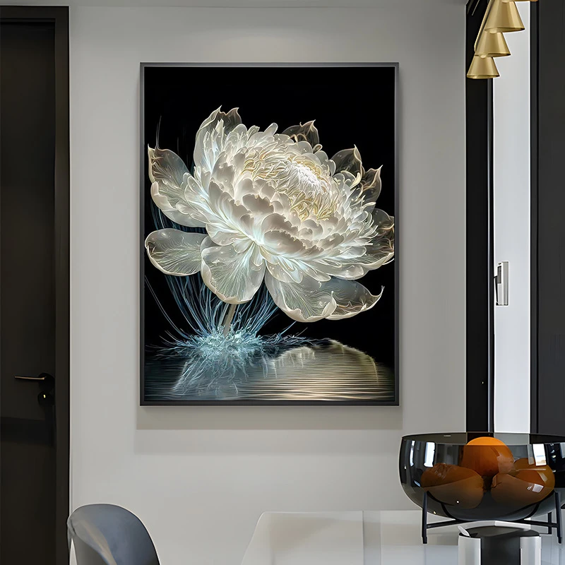 古风光影荷花卧室玄关客厅立体花卉简约轻奢装饰画挂画新房装饰品