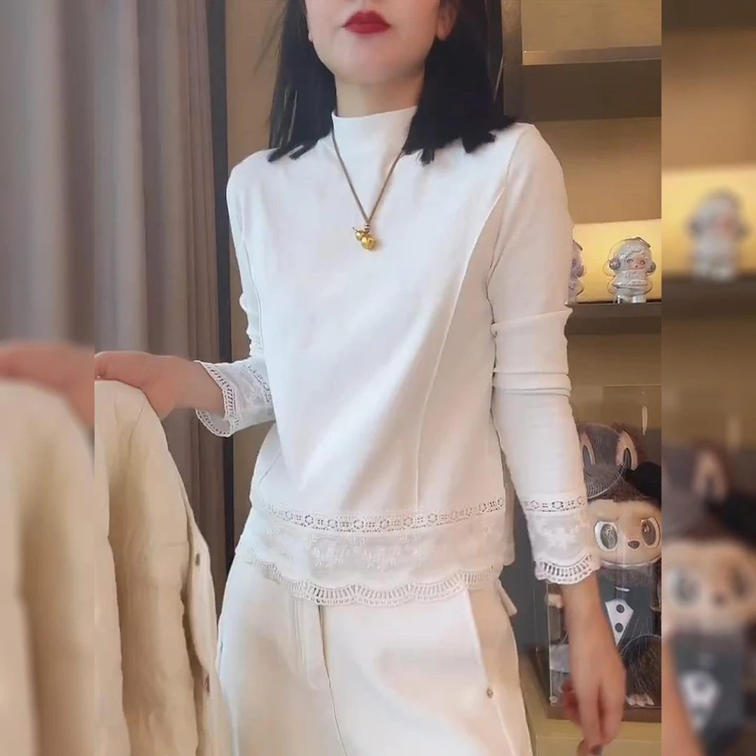 双面绒半高领打底衫卫衣女秋冬白色内搭2025新款韩系减龄显瘦上衣