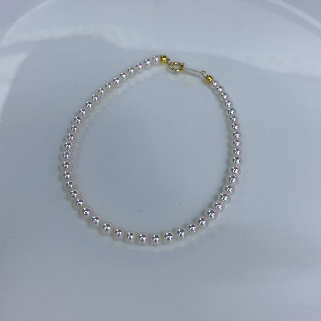 见***鹿手链18K金镶嵌海水珍珠3-4mm