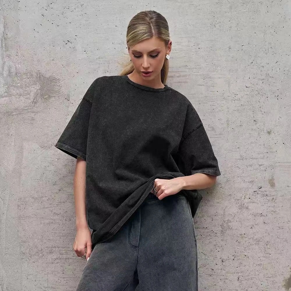 TX-4371 黑  夏季纯棉短袖短袖T恤时尚圆领半袖宽松