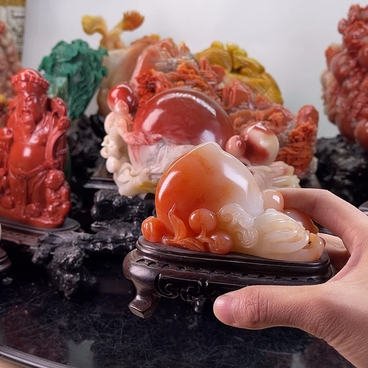 蝴***子寿山石福寿双全摆件