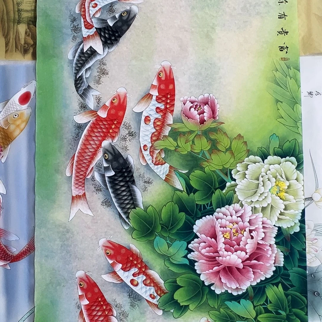 国画精品工笔鱼纸本