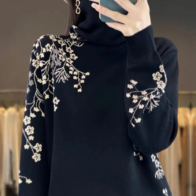 恒源祥集团彩羊堆堆领针织羊毛打底衫洋气宽松显瘦大码女装毛衣冬