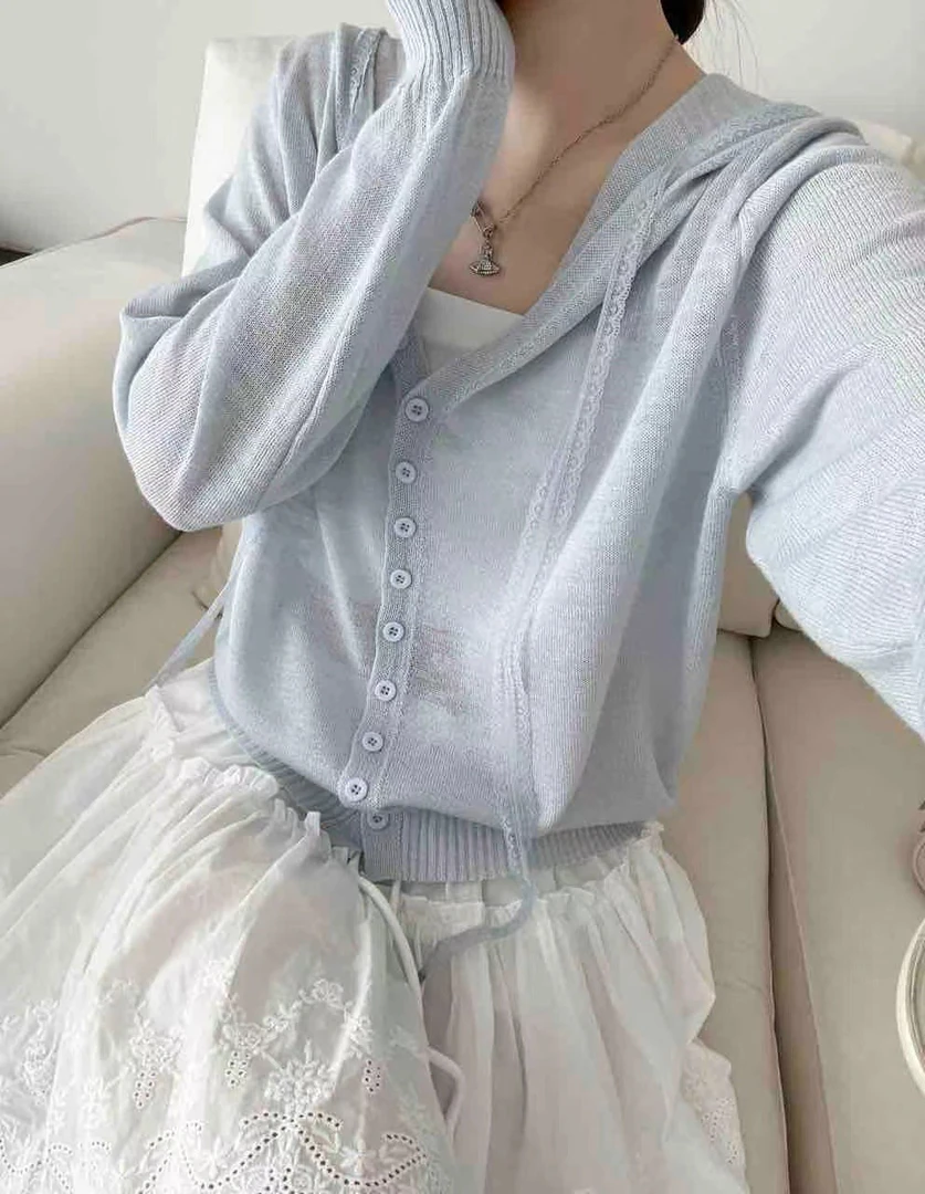 连帽休闲风夏季毛针织衫长袖防晒衣