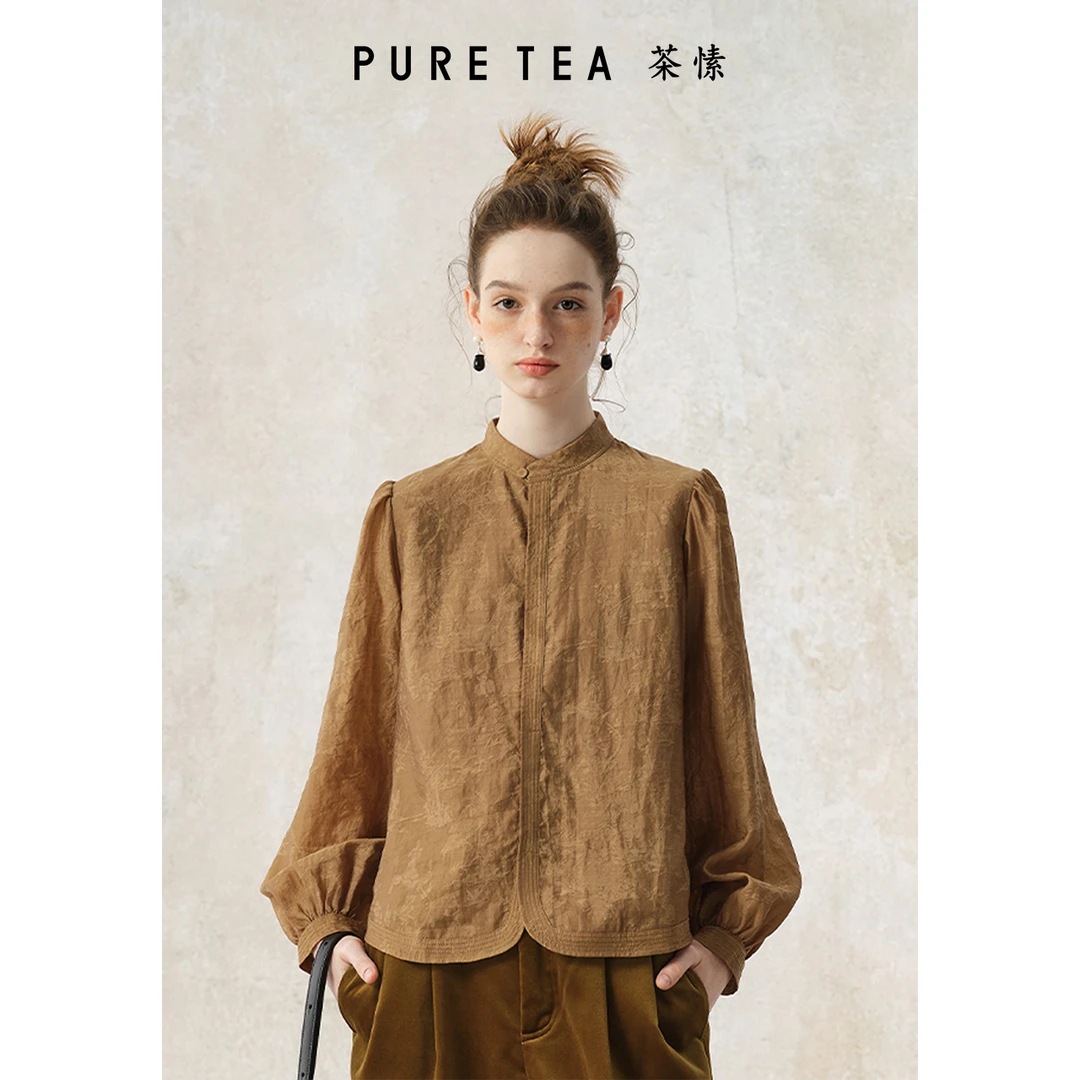 【东方文艺】puretea茶愫绵羊毛混纺衬衫女上衣2024秋新KB0601D31