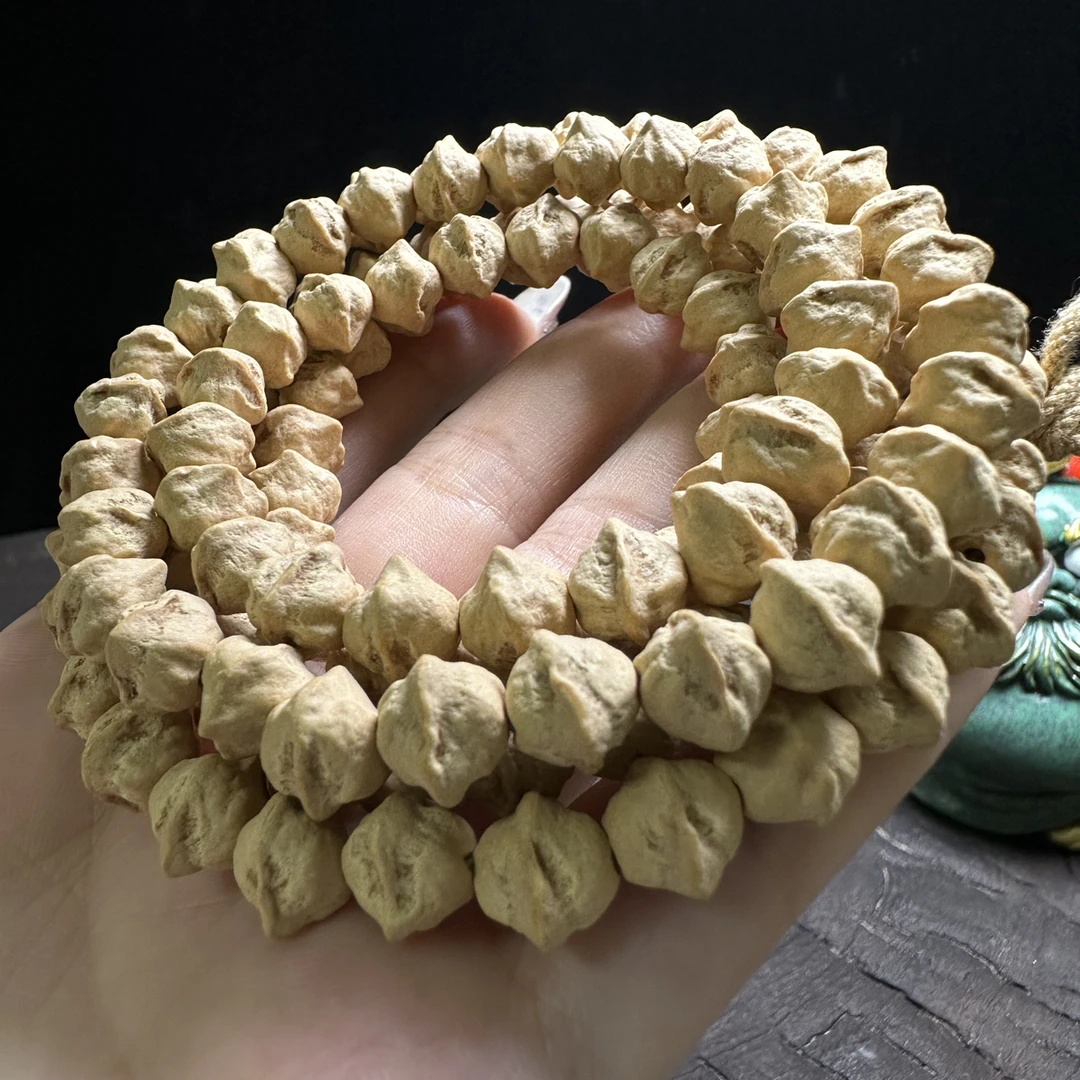 热振柏香籽「屿麓」原桩粉皮横打大尺寸玉化皮108文玩