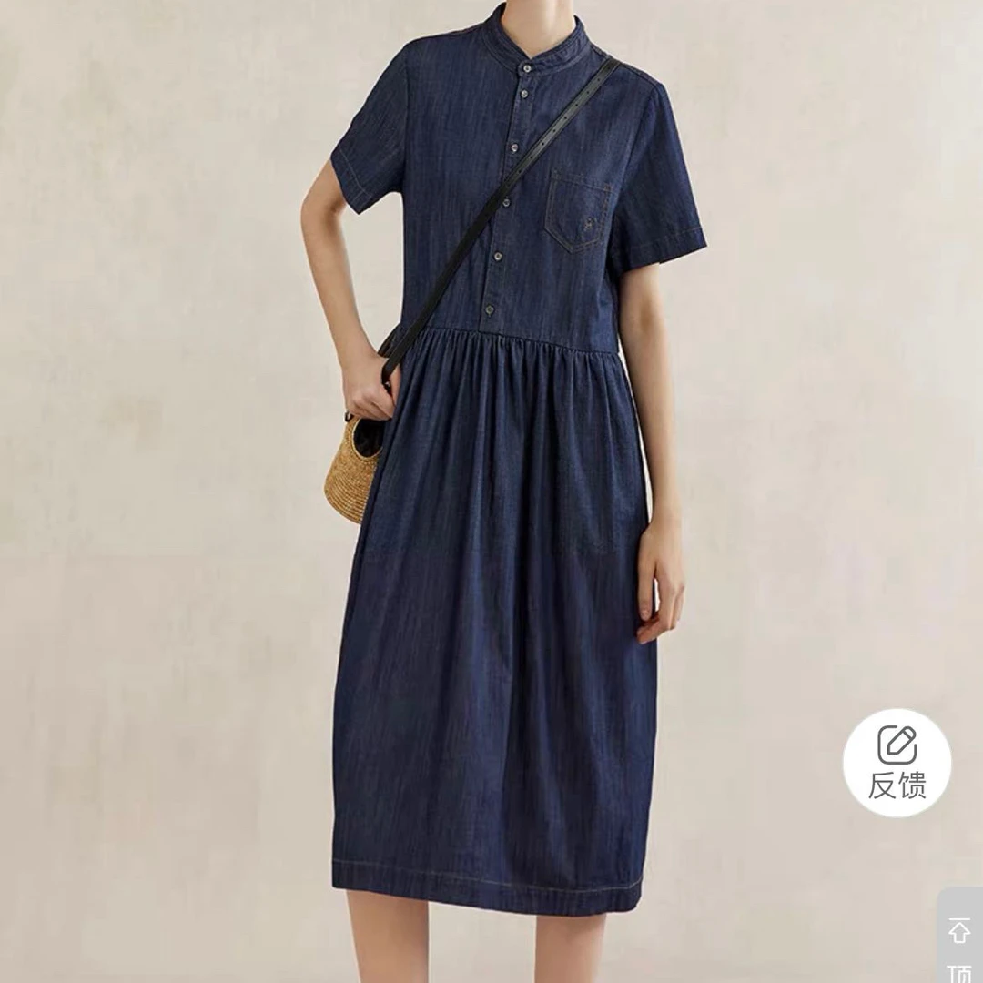 C212  圆领薄款牛仔软轻休闲牛仔连衣裙