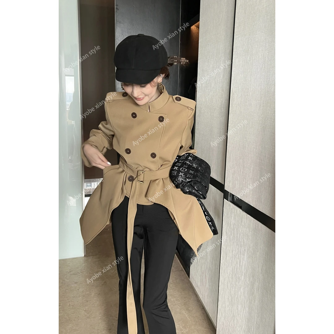 【AYOBE】原创款  经典燕尾设计英伦风翻领轻熟双排扣风衣