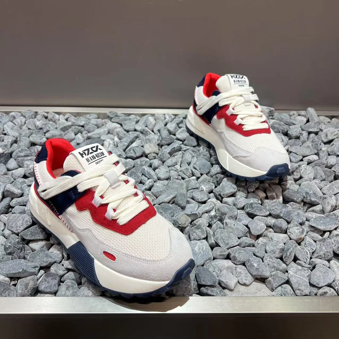 2025春季新款潮牌网面透气学生鞋厚底增高牛仔布百搭板鞋运动男鞋