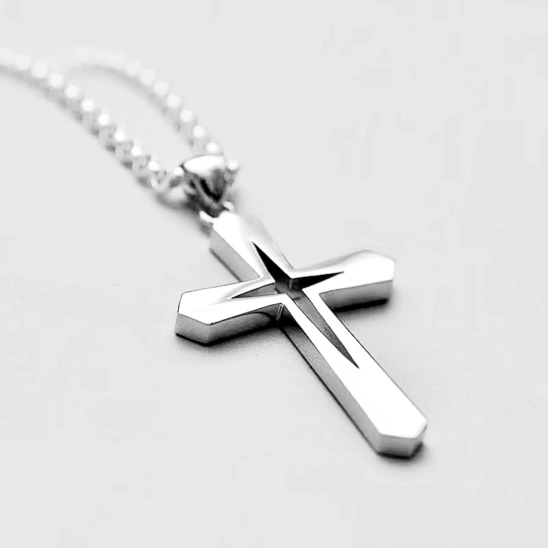 吊坠足银 足银990十字架吊坠男女情侣999纯银满天星肖邦盒仔项链