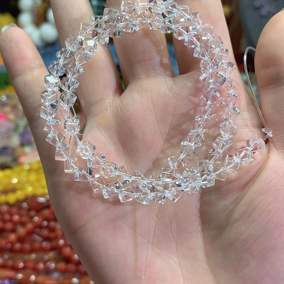 玛瑙/玉髓未镶嵌珠宝半成品净体白水晶斜方一条卡6mm