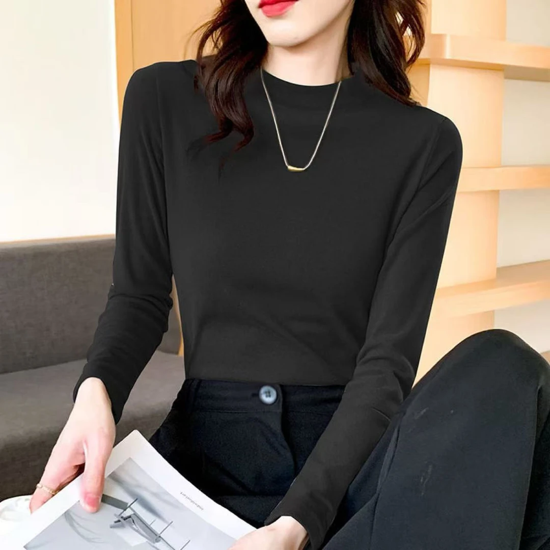 秋冬双面德绒保暖内衣女士加绒加厚秋衣自发热一体内搭打底打底衫