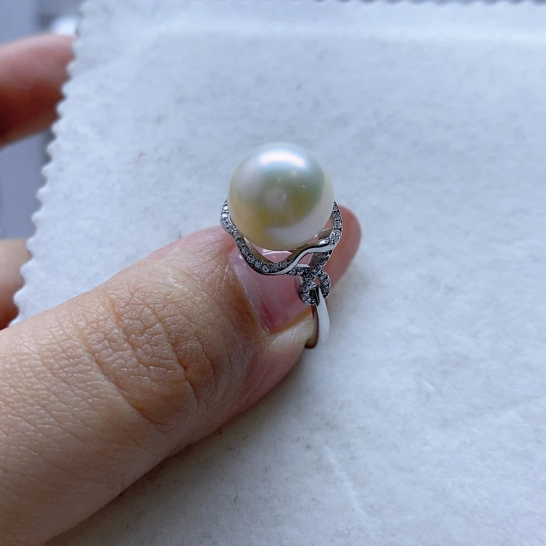 淡水珍珠戒指银S925镶嵌红****1