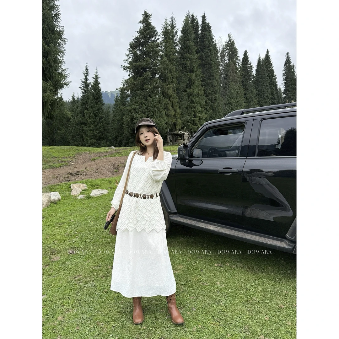 现货大婉酱微胖定制【格蕾丝裙】法式镂空假两件连衣裙秋长裙8900D