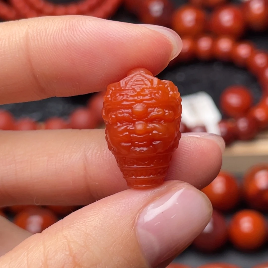 南红玛瑙未镶嵌手串13.8mm保山满红柿子红黄财神三通