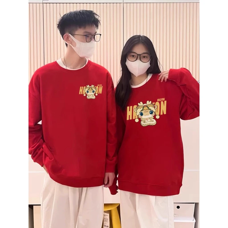 特别的disoo大码情侣装卫衣2025新款秋冬款高级感小众红色系卫衣