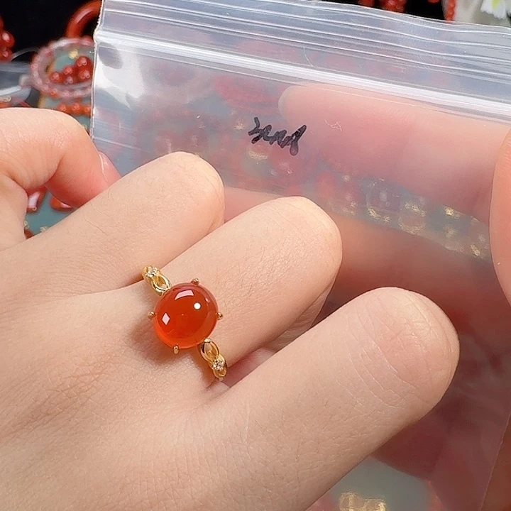 南红玛瑙银S925镶嵌戒指