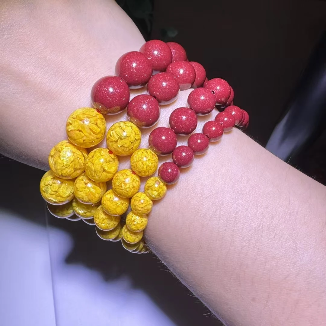 含辰砂工艺品高纯度高含量雄黄朱砂手串，男款，12m+