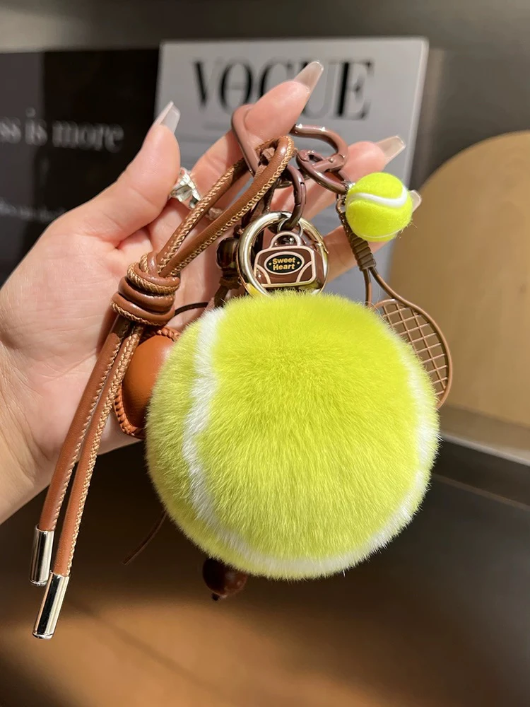 【可爱小网球】真獭兔毛网球汽车钥匙扣挂件毛绒球书包包挂饰