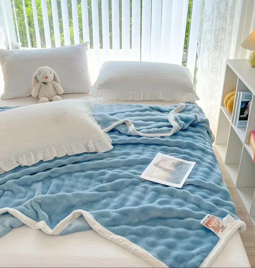 【铭哥家】A类秋冬爆款加厚复合多功能午睡毯牛奶绒盖毯-天蓝色