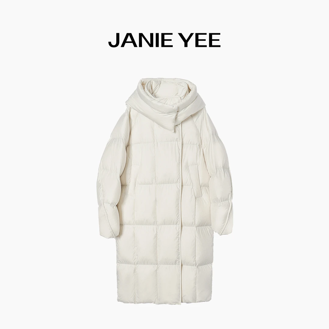 Janie Yee"北极光" 超暖90白鹅绒哑光连帽长款羽绒服外套 24A2726