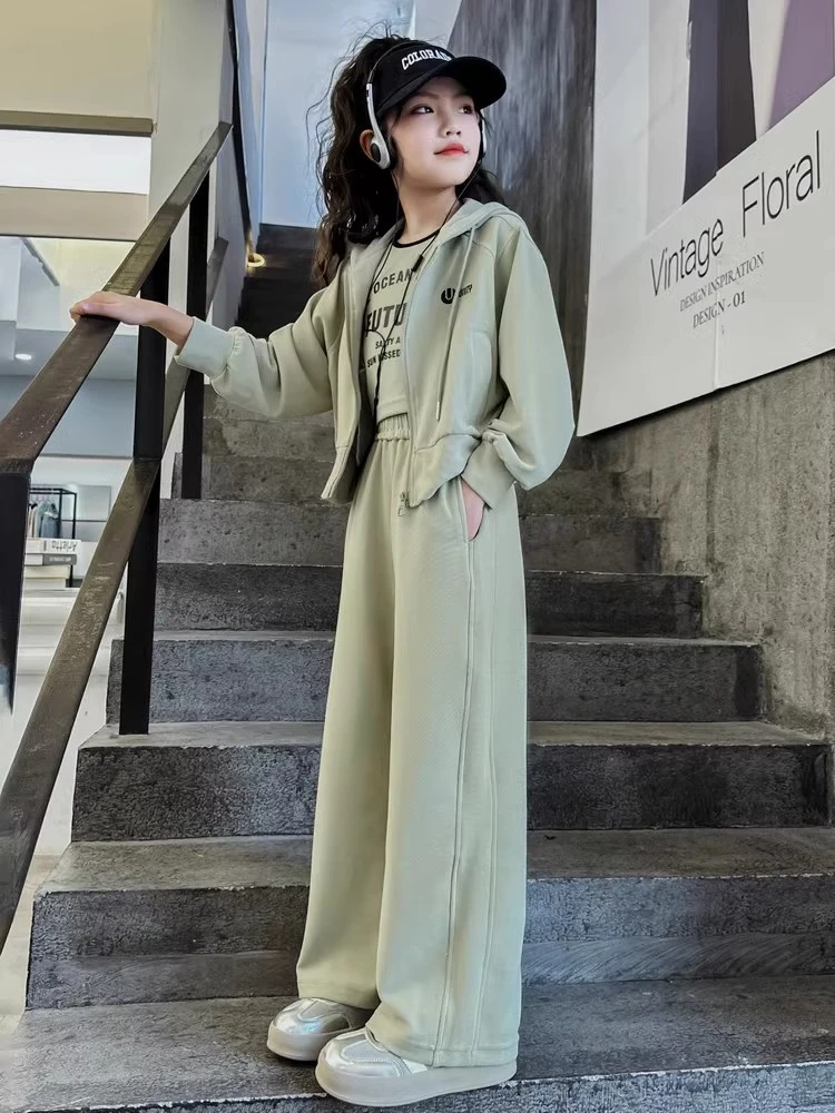 MK&DK女童卫衣套装春秋2025新款中大童多巴胺洋气三件套